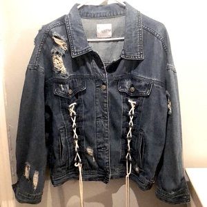 Oversized lace up denim jacket